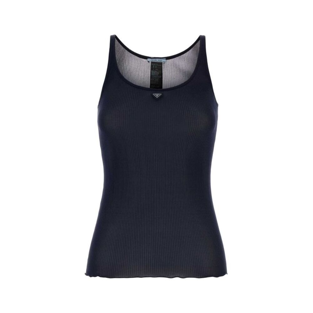 Prada Women Navy Blue Silk Tank Top